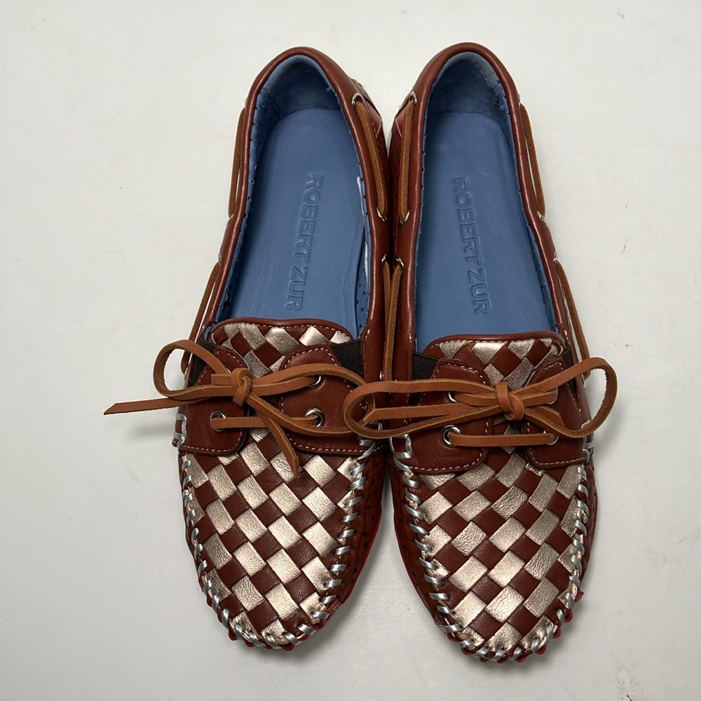 Robert Zur Brown and Silver Woven Leather Moccasins
